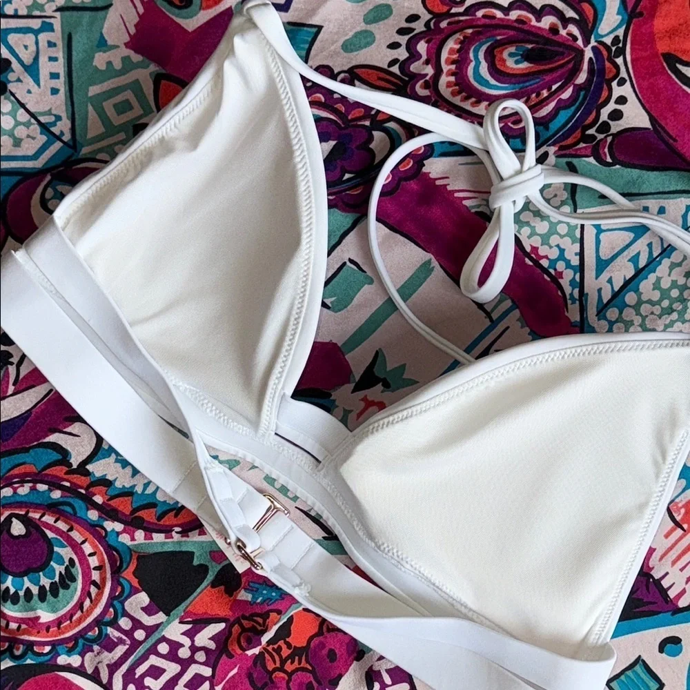 VICTORIA’S SECRET Solid White Double Strap Halter Bikini M/L Bridal Honeymoon